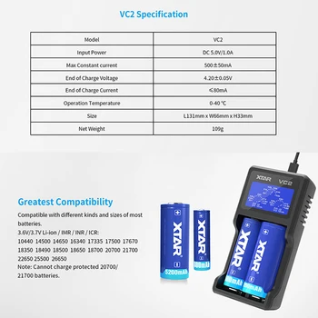 XTAR Baterijos Kroviklis VC8 VC4S QC3.0 Greitas Įkroviklis / VC4 VC4S Apmokestinimo 1.2 V AAA AA Baterijos / VC2S Galia Bankas / 18650 Įkroviklis