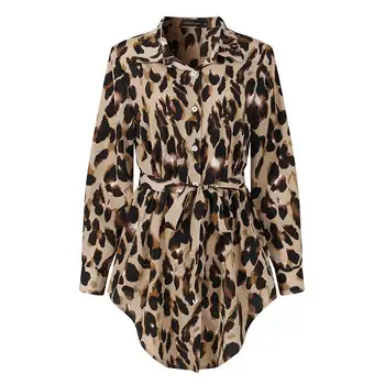 ZANZEA Moterų Bohemijos Leopardas Spausdinti Mygtuką Mini Suknelė Vasaros Prarasti ilgomis Rankovėmis Sundress Seksualus OLIS Marškinėliai Vestido Viršuje Plius Dydis