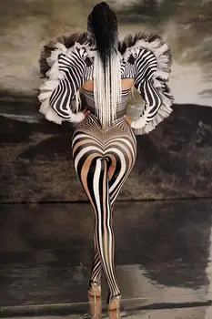 Zebra Modelis Jumpsuit Helovinas Šalis Cosplay Kostiumų Rompers Juosta Naktiniame Klube Moterų, Dainininkė, Šokėja Etape, Dėvėti Elastinės Jumpsuits
