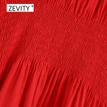 Zevity Moterų mados off peties elastinga klostes raudona midi suknelė Ponios atostogų stiliaus trumpomis rankovėmis vestidos Elegantiškos Suknelės DS4033