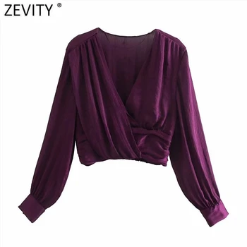Zevity Naujas 2021 Moterų Mados Kryžiaus V Kaklo Kietas Rišti Trumpas Smock Palaidinė Office Ponios Kimono Marškiniai, Elegantiškos Chemise Viršūnes LS7481