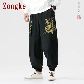 Zongke Dragon Siuvinėjimo Kelnės Vyrams Poilsiu Kelnės Vyrams Kelnes Streetwear Sweatpants Haremo Kelnės Vyrams Kelnės 5XL 2021 m. Pavasarį Naujas