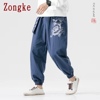 Zongke Dragon Siuvinėjimo Kelnės Vyrams Poilsiu Kelnės Vyrams Kelnes Streetwear Sweatpants Haremo Kelnės Vyrams Kelnės 5XL 2021 m. Pavasarį Naujas