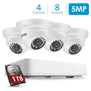 ZOSI 5MP Super HD vaizdo Kameros CCTV Saugumo Sistemos 8CH H. 265 DVR su 1 TB ir 4pcs Lauko/Patalpų Vandeniui Vaizdo Stebėjimo Komplektas
