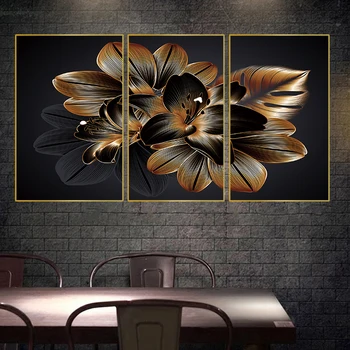 Šiaurės aukso abstrakčiai lily gėlių fone, menas, tapyba, plakatas atspausdintas ant drobės plakatas sienos kambarį namo apdaila