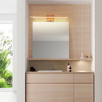 Šiaurės dieną tipas sutartis ir modernus natūralaus medžio, vonios kambarys, vonia veidrodinė spintelė lempa, tualetinis stalelis sienos sienos lempos padažu