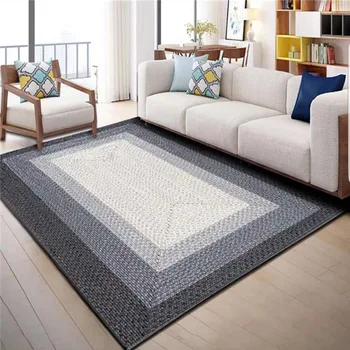 Šiaurės kilimų gyvenamasis kambarys su sofa-lova, žurnalinis staliukas, pagalvėlės šiuolaikinės paprasta miegamojo lova visiškai asmenybė stačiakampio formos kilimėlis