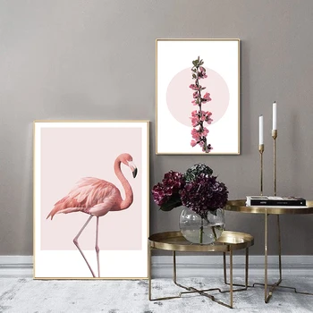 Šiaurės Stiliaus Flamingo Gėlė Sienos Menas Drobė Spausdinti Plakato Ir Rausvos Spalvos, Minimalistinis Dekoratyvinės Tapybos Paveikslų Kambarį Apdaila