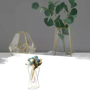 Šiaurės Stiliaus Stiklinis Vazonas Geležies Meno Vaza Rose Gold Kabinti Mėgintuvėlį Gėlių Vazos, Namų Biuro Apdailos Stalas Vazonus