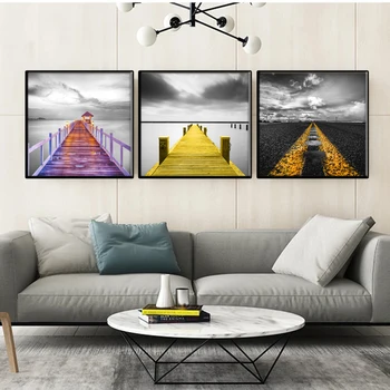 Šiaurės šalių šiuolaikinės geltona plakatas šviežių dekoracijos nuotraukos kraštovaizdžio drobės tapybos freskos namų puošybai miegamasis meno tapybos