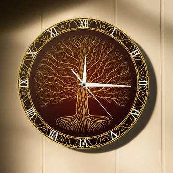 Šiaurės Šventas Simbolis Druidic Medžio, Yggdrasil Spausdinti Sieninis Laikrodis Gyvybės Medis 