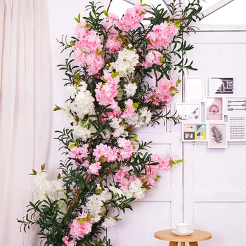 Šilko Cherry Blossom Vestuvių Dekoravimas Dirbtinės gėlės Sakura medžio kamienas Plastikiniai Augalai Netikrą Gėlės Šakos, Šilko Gėlės