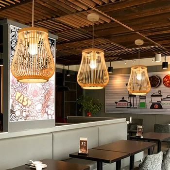 Šiuolaikinės Bambuko Pakabukas Šviesos Vytelių Pintais Umbra Austi Apskrito Virtuvės Restoranas Loft LED Šviestuvo Namų Interjero Apšvietimas