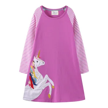 Šokinėja metrų Naujos Medvilnės Spalvotų princesė šalies mergaičių suknelės kūdikių vienaragis aplikacijos apsirengti drabužius ilgomis rankovėmis vaikai suknelė
