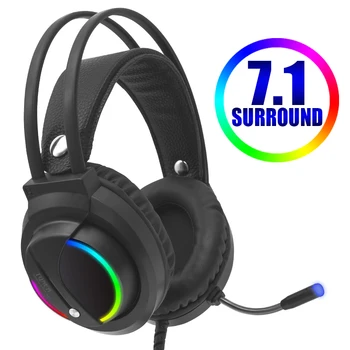 Žaidimų Ausinės Žaidėjus 7.1 Surround Sound USB 3,5 mm Laidinio RGB Šviesos Žaidimų Ausinės su Mikrofonu Tablet PC, 