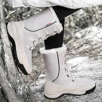 Žieminiai batai moterims, batai 2021 kietas nėrinių moterys sniego batai high-top šiltas trumpas pliušinis vandeniui žiemos platforma batai moteris