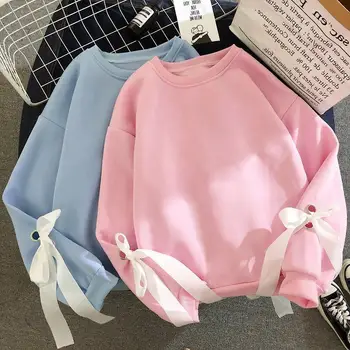 žiemos Atsitiktinis, kietas Negabaritinių Marškinėlius Moterims Topai Long Sleeve Pink 
