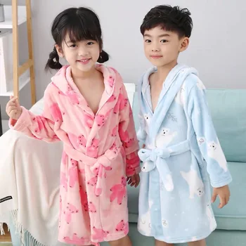 žiemos flanelė chalatas vaikams minkštas šiltas pižamos mergaitėms, mielas skraiste sleepwear vaikų padažu suknelė pižama berniukams roupao dovana