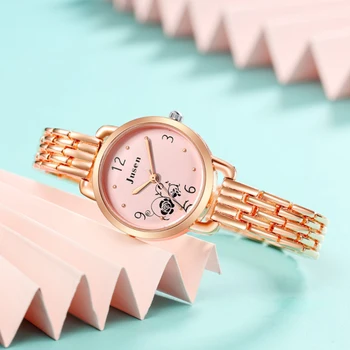 Žiūrėti Moterų, Prabangos Prekės Kvarciniai Laikrodžių Mados Kūrybinės Dizaino Laisvalaikio Rose Gold Nerūdijančio Plieno Diržas Moterų Laikrodžiai Reloj Mujer