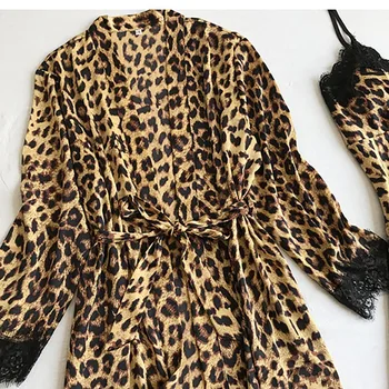 пижама Ponios pižama seksualus rinkinys leopardas spausdinti satino naktį suknelė suspender nightdress suspender šortai nustatyti boutique seksualus pajama F04